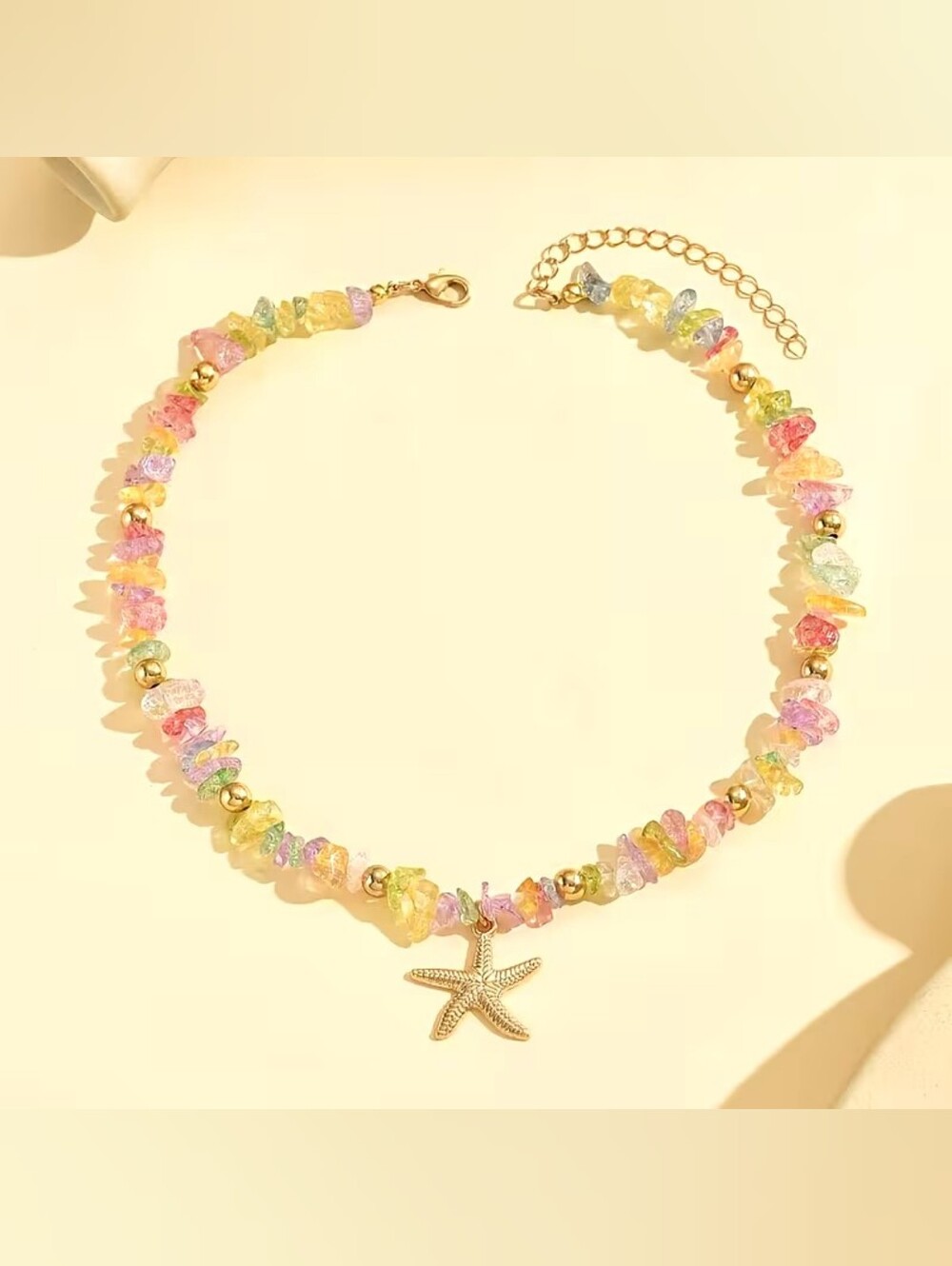 Gold Starfish Pendant Multicolor Beaded Choker - Women Jewelry